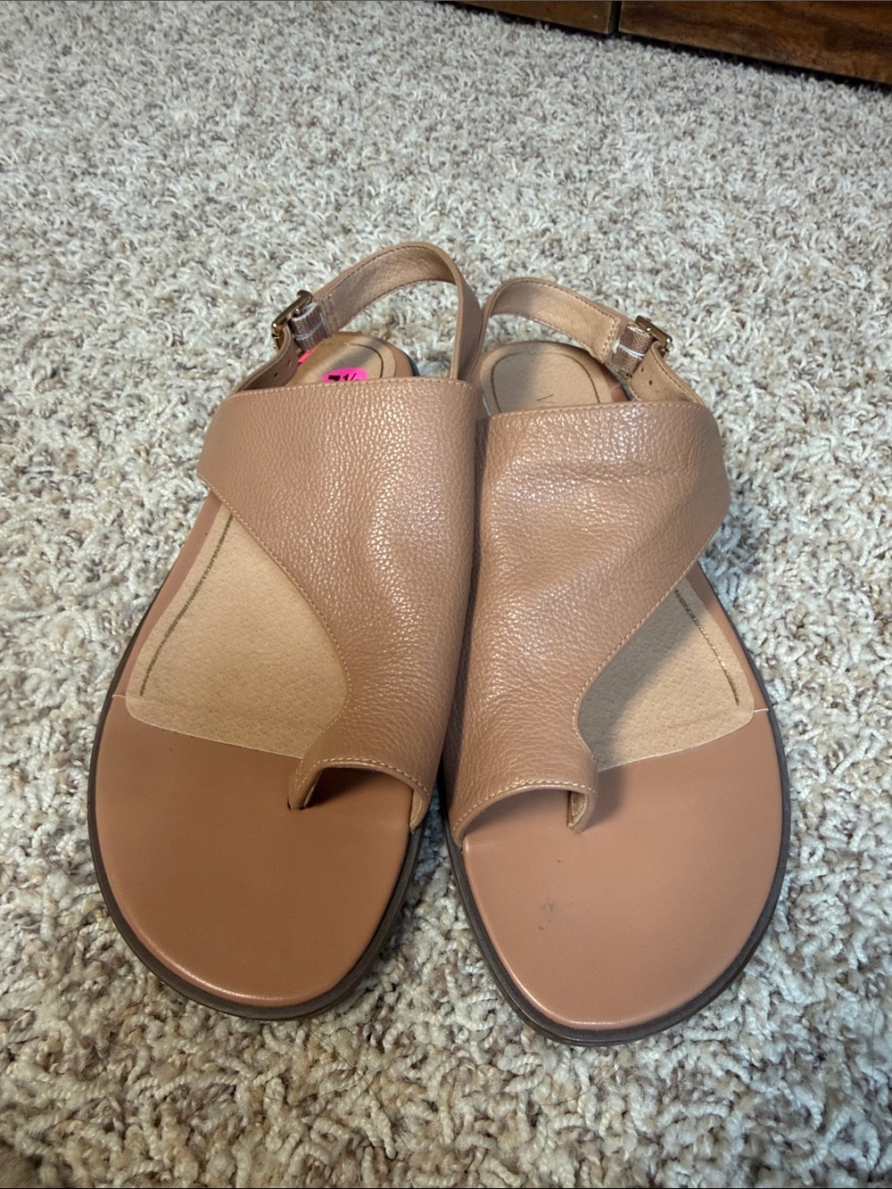Vionic Ella Leather Toe Loop Slingback Sandals Tan Nude Size 7.5
